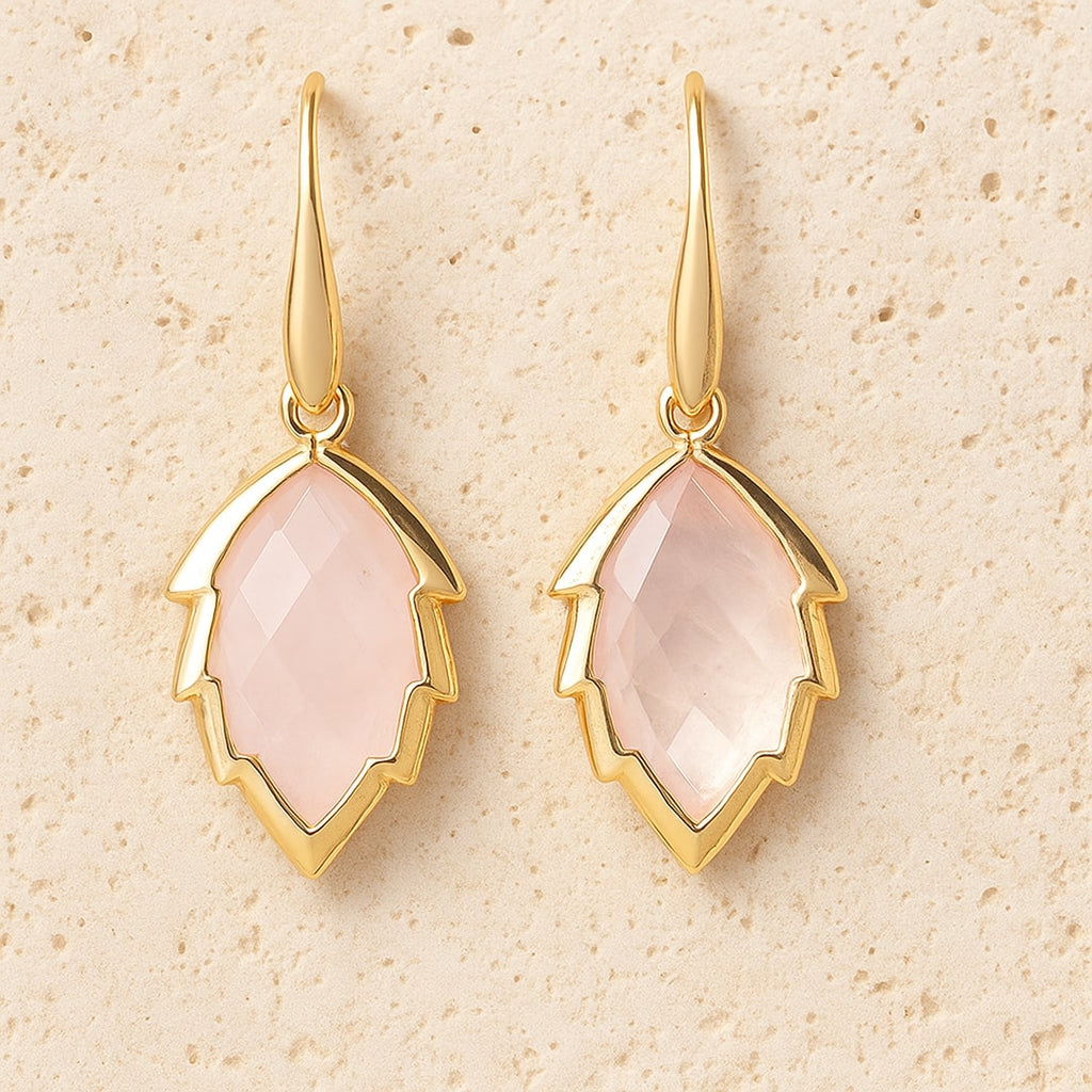 Leaf Stone Drop Earrings-Earrings-Yiyae-Rose Quartz-Yiyae