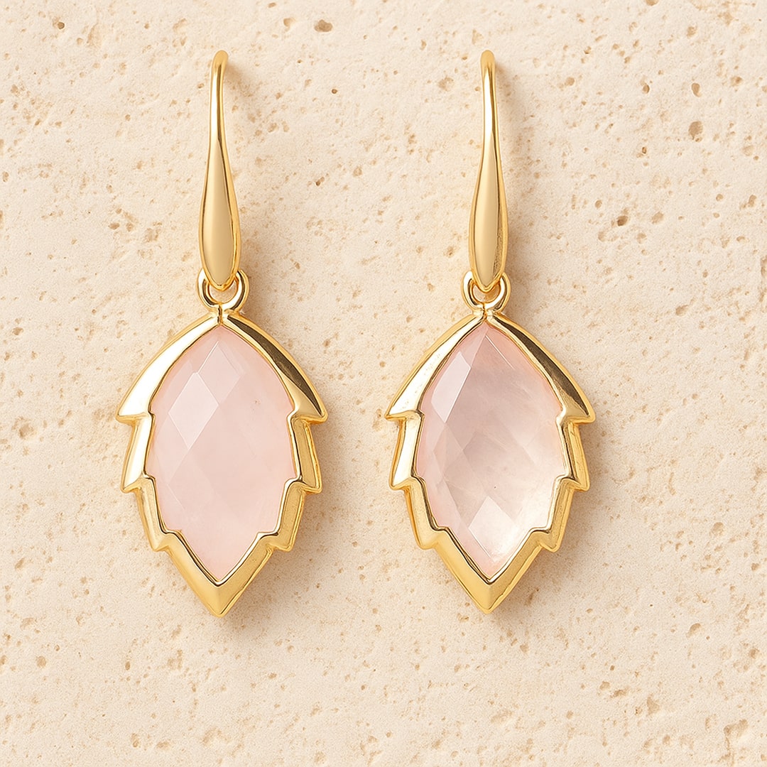 Leaf Stone Drop Earrings-Earrings-Yiyae-Rose Quartz-Yiyae