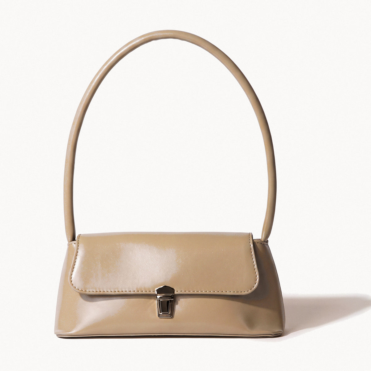 Lock Detail Shoulder Bag-Bags-Yiyae-Khaki-Yiyae