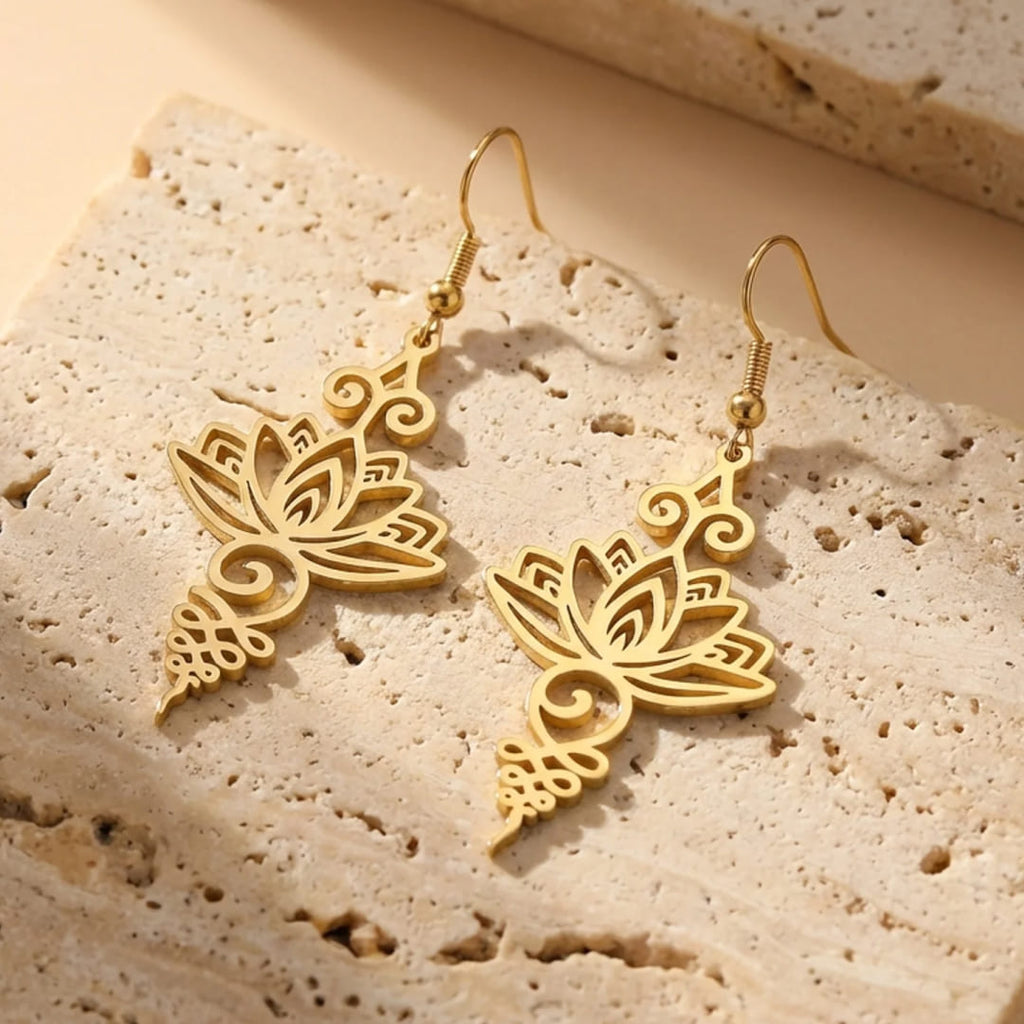 Lotus Unalome Earrings-Earrings-Yiyae-Yiyae