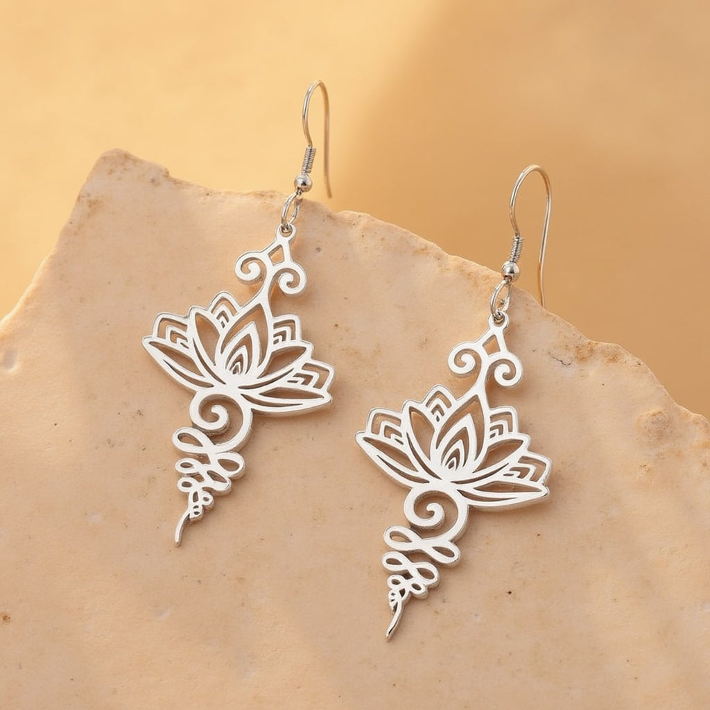 Lotus Unalome Earrings-Earrings-Yiyae-Silver-Yiyae