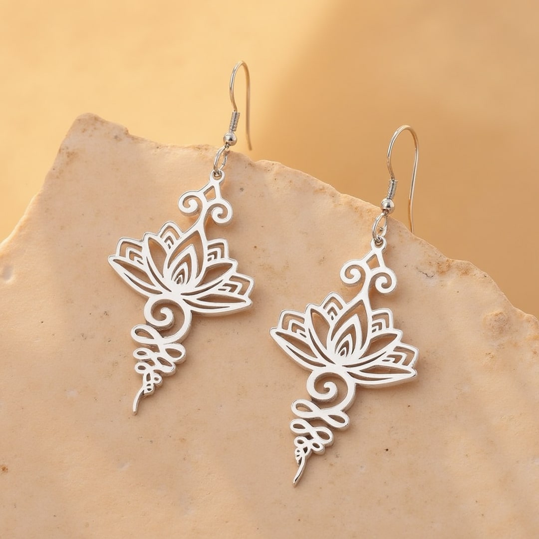 Lotus Unalome Earrings-Earrings-Yiyae-Silver-Yiyae