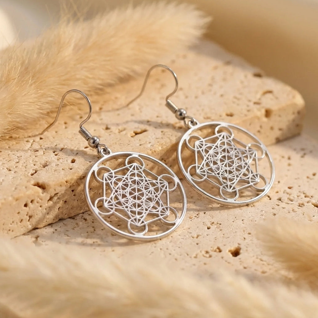 Metatron Cube Earrings-Earrings-Yiyae-Silver-Yiyae