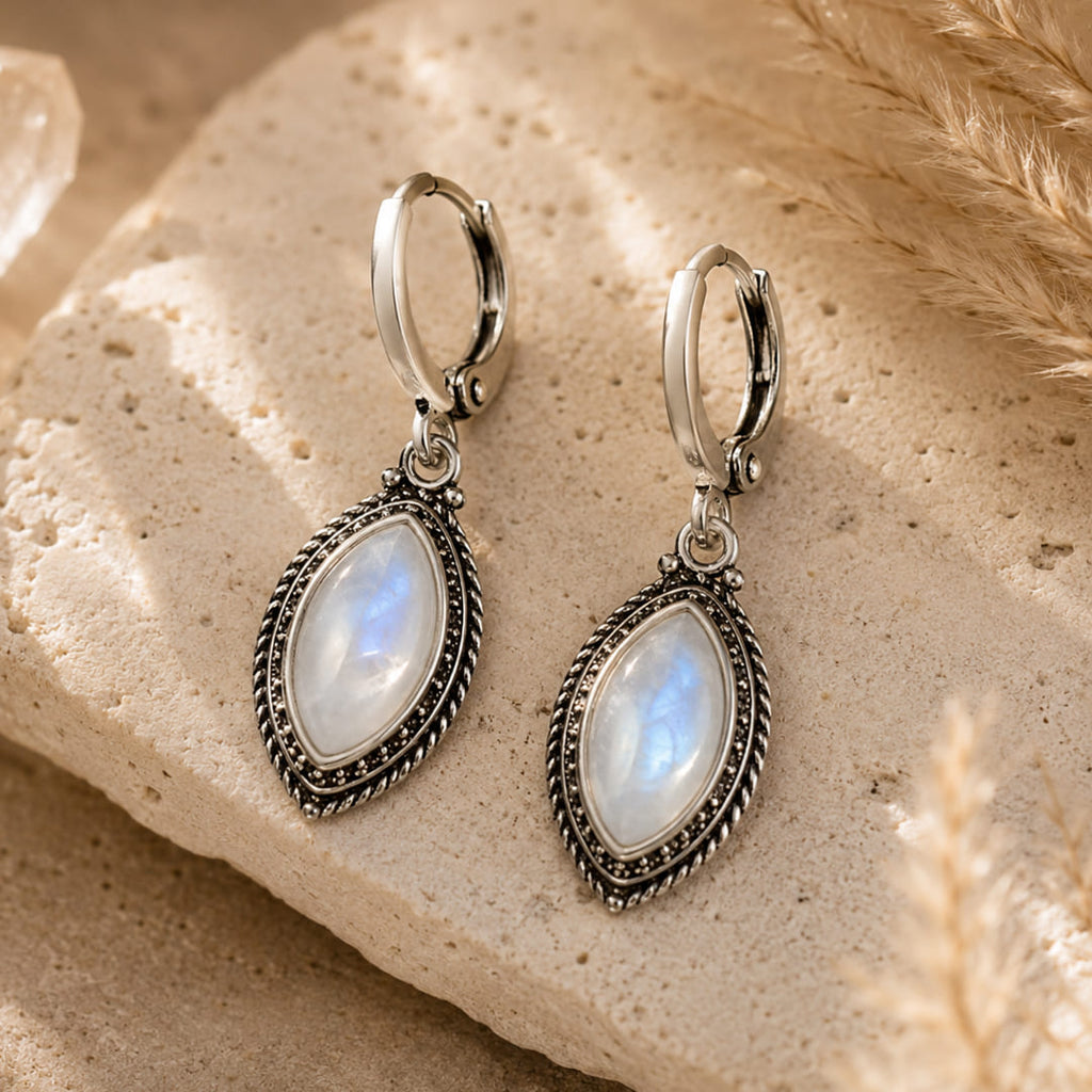 Moonstone Drop Earrings-Earrings-Yiyae-Yiyae