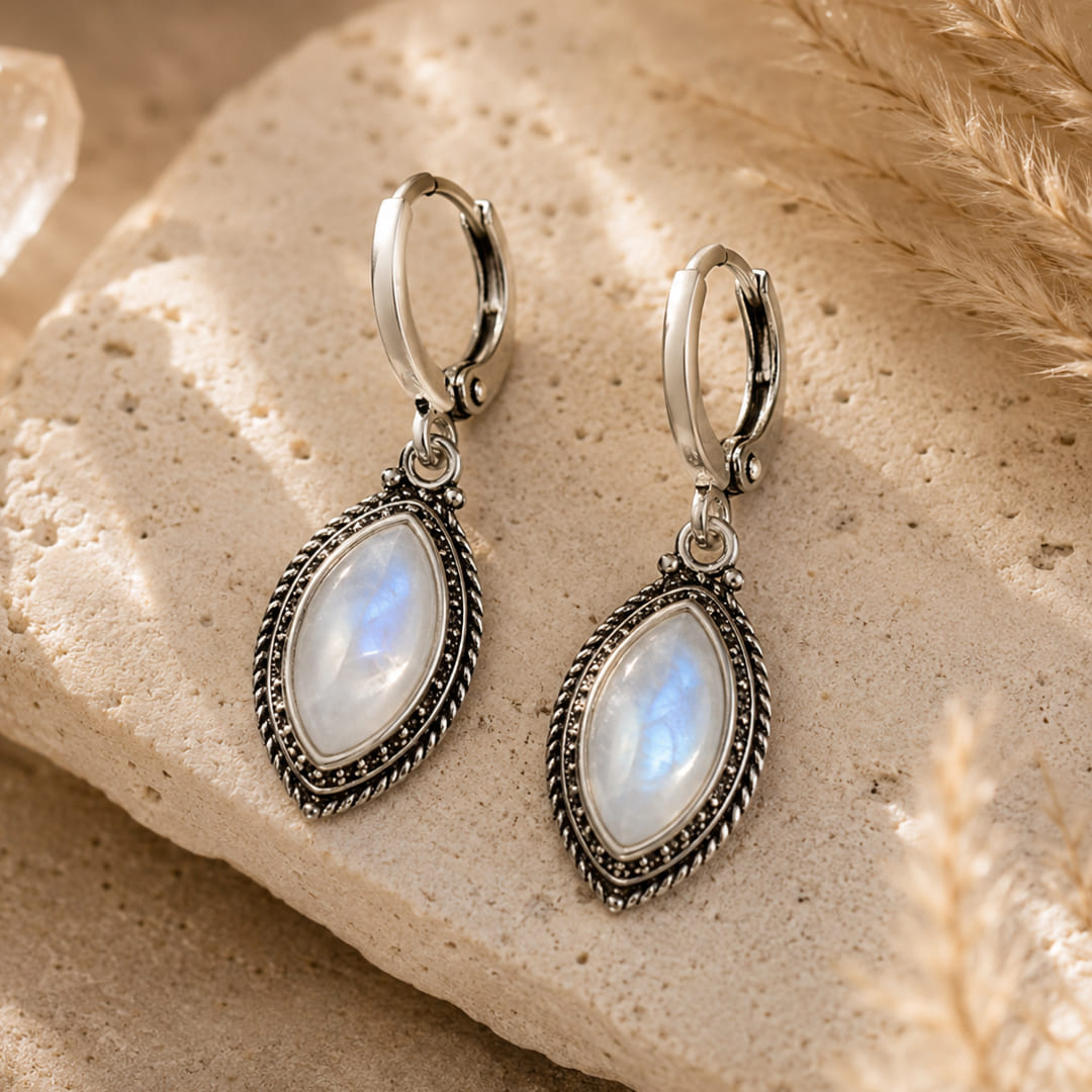 Moonstone Drop Earrings-Earrings-Yiyae-Yiyae