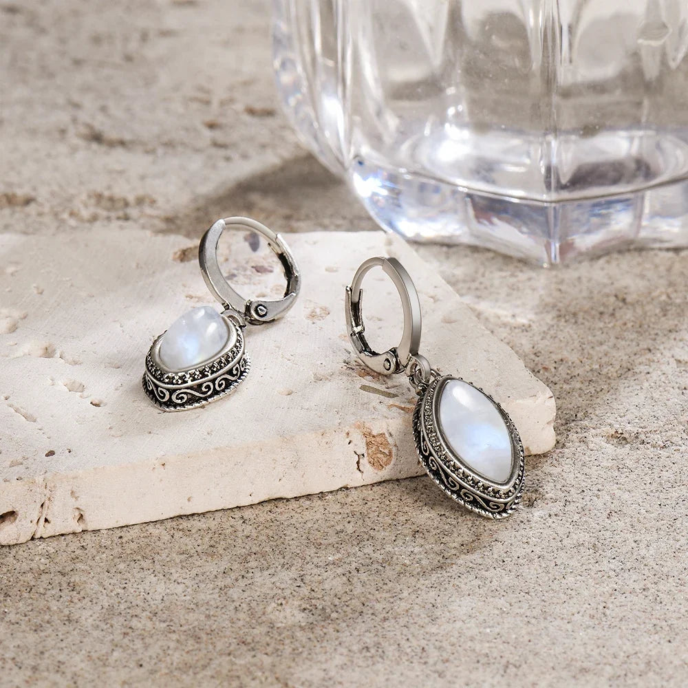 Moonstone Drop Earrings-Earrings-Yiyae-Yiyae