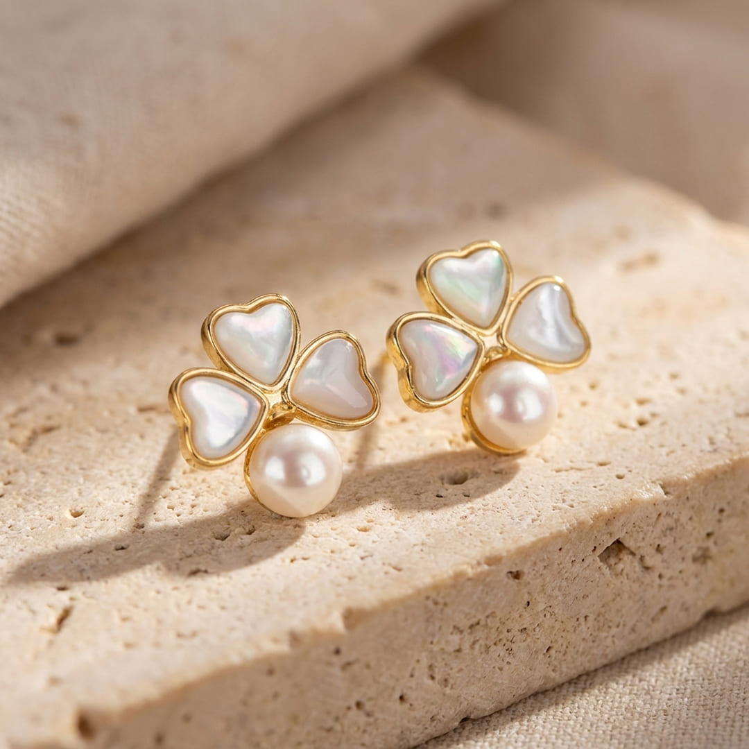Mother-of-Pearl Clover Studs-Earrings-Yiyae-Yiyae