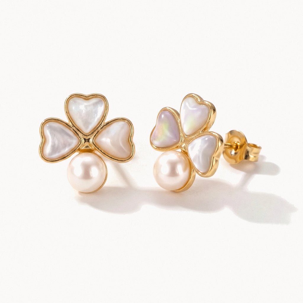 Mother-of-Pearl Clover Studs-Earrings-Yiyae-Gold-Yiyae