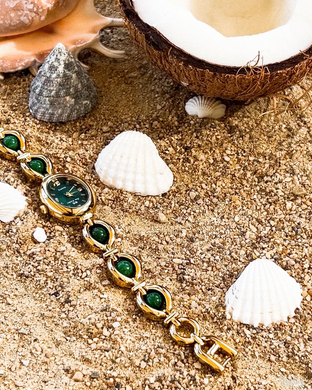 Oval Pearl-Detail Watch-Watches-Yiyae-Gold/Green-Yiyae