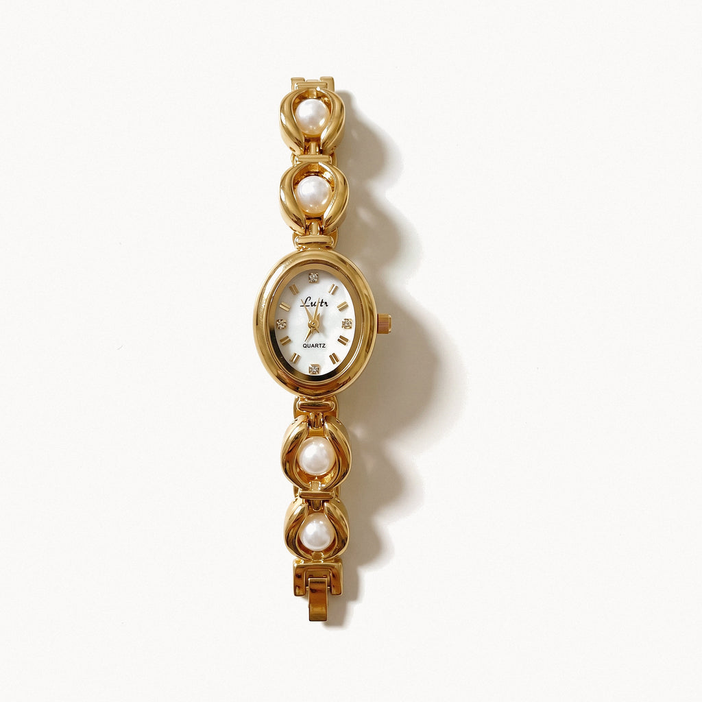 Oval Pearl-Detail Watch-Watches-Yiyae-Gold/White-Yiyae