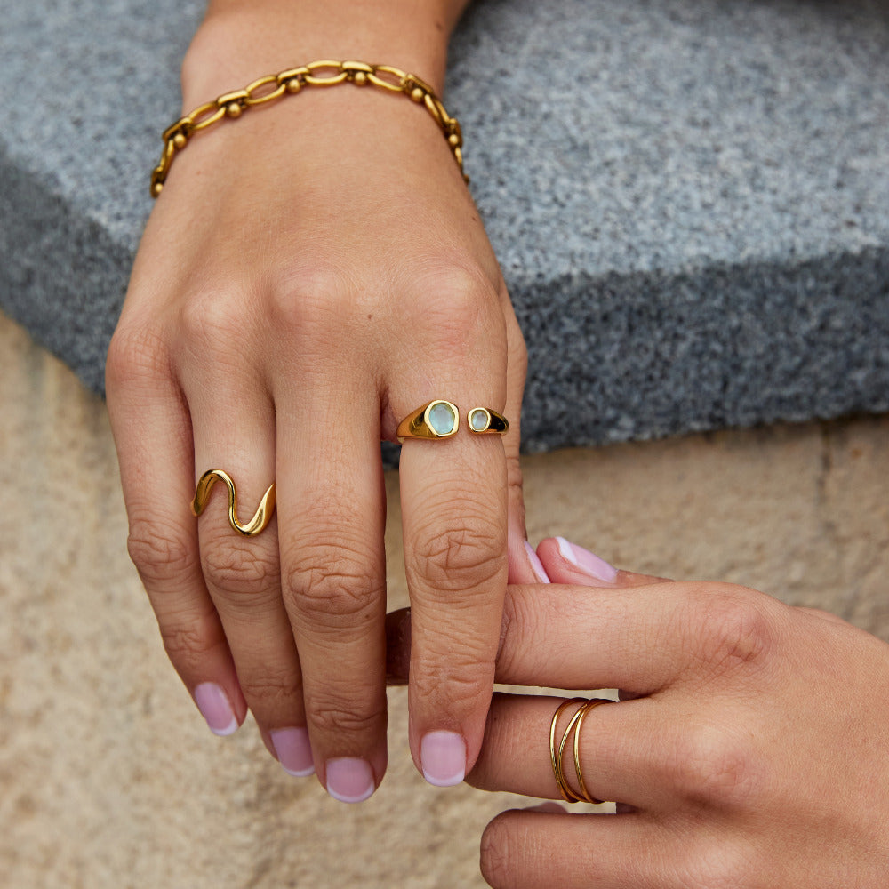 Pale Blue Double Stone Ring-Rings-Yiyae-Yiyae