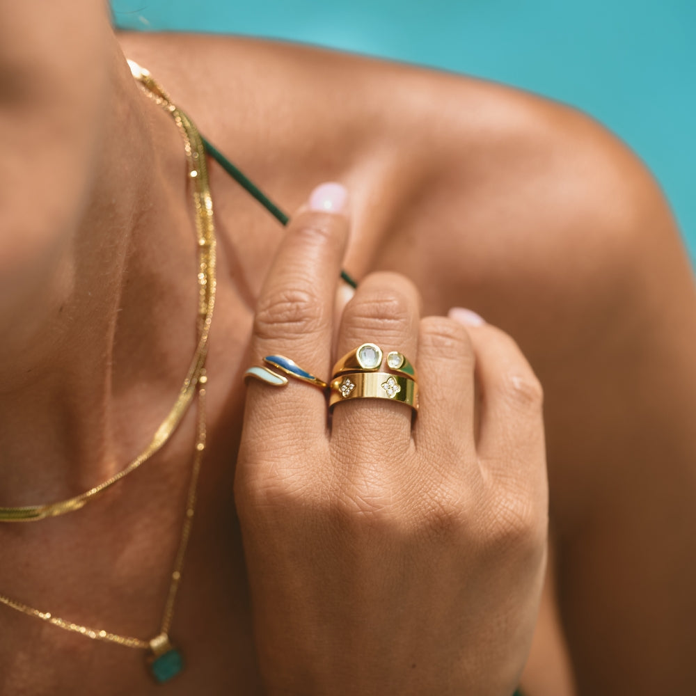 Pale Blue Double Stone Ring-Rings-Yiyae-Yiyae