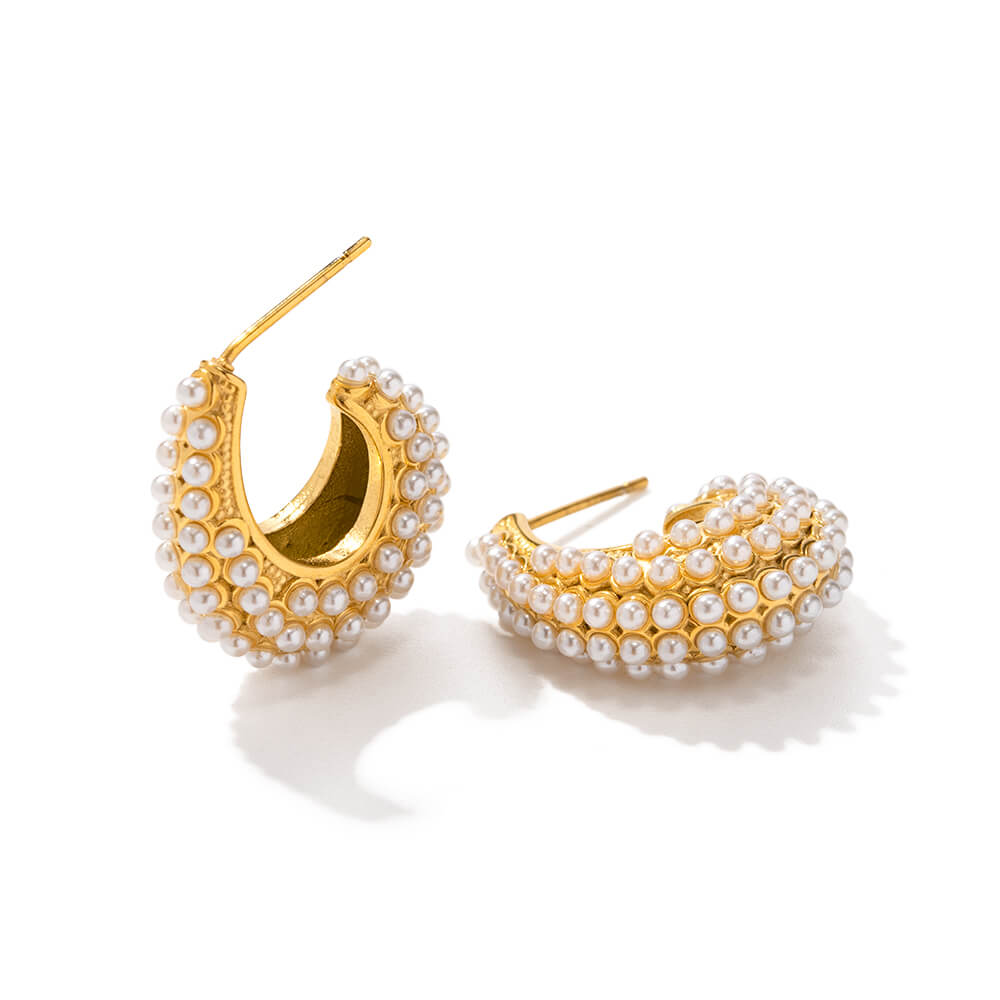 Pearl-Effect Hoop Earrings-Earrings-Yiyae-Yiyae