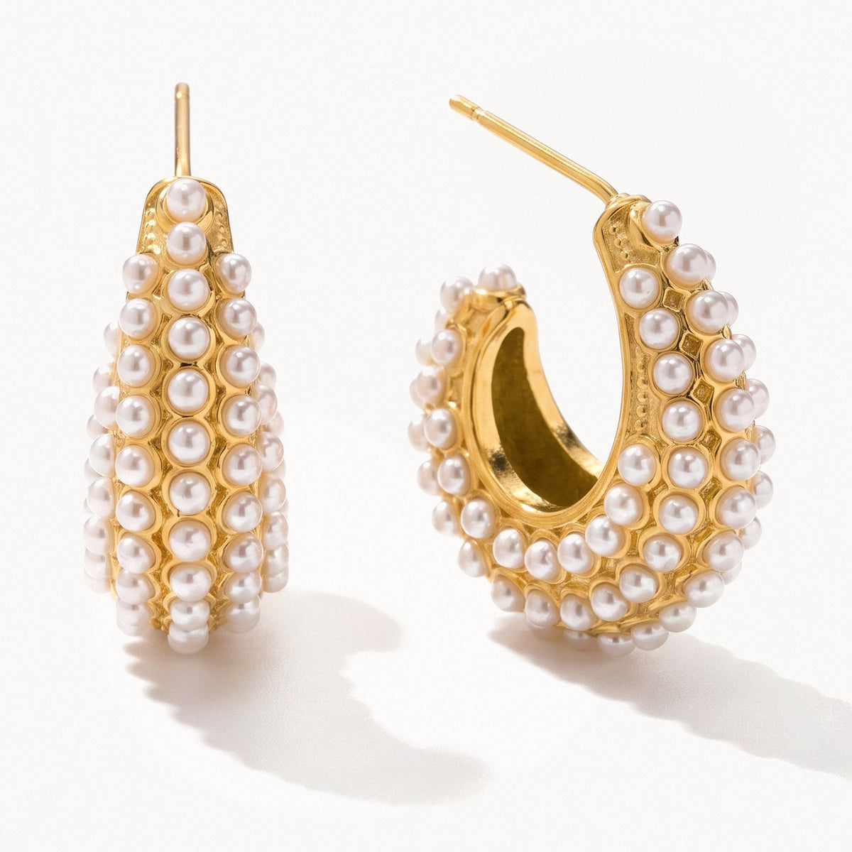 Pearl-Effect Hoop Earrings-Earrings-Yiyae-Pearls-Yiyae