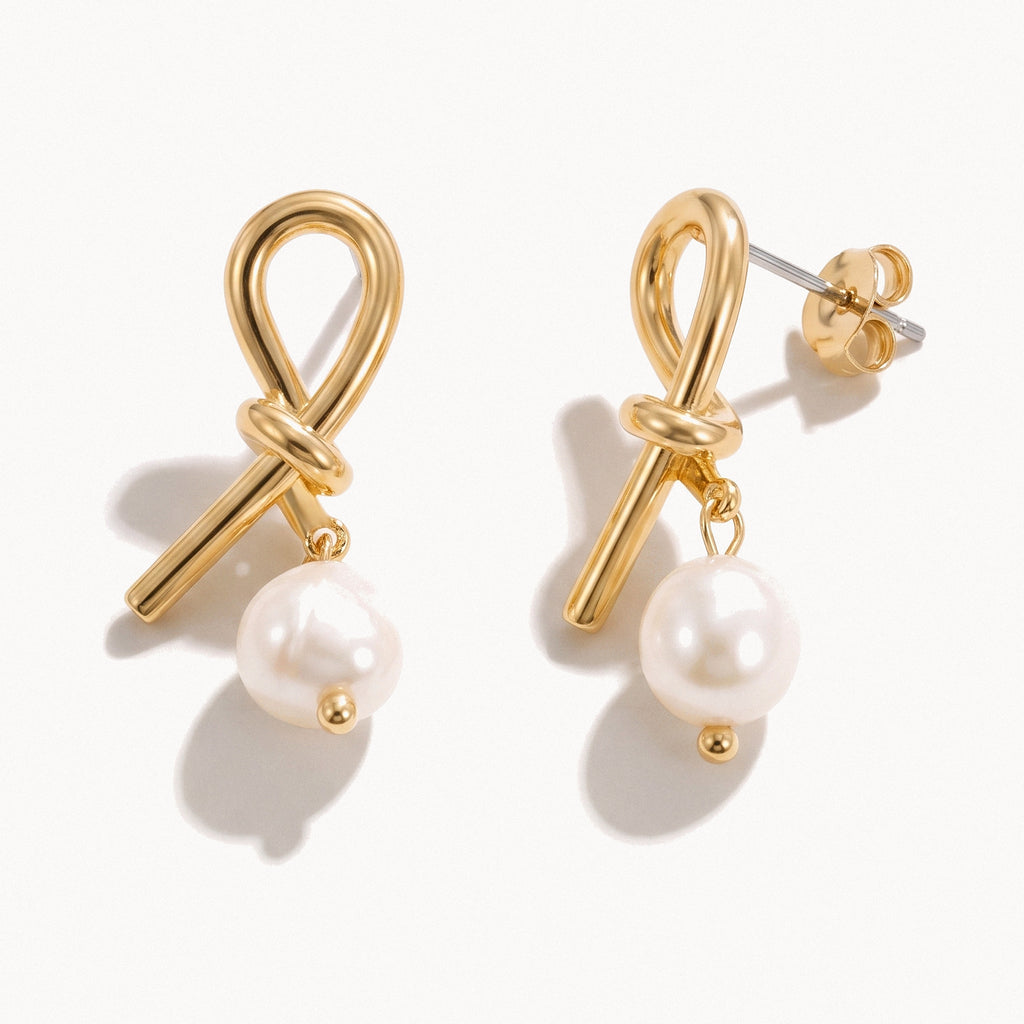 Pearl Loop Drop Earrings-Earrings-Yiyae-Gold-Yiyae
