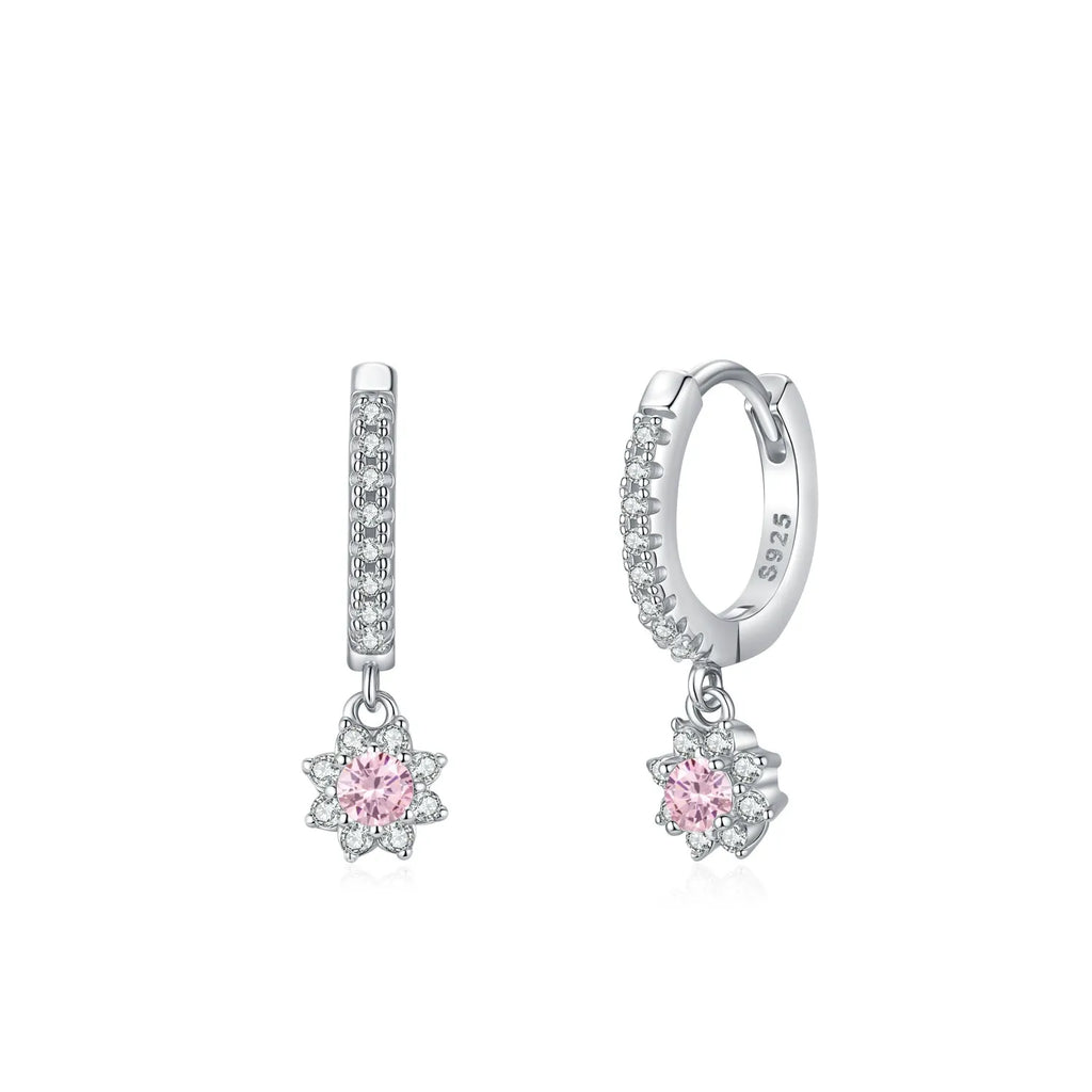 Pink Crystal Charm Hoops-Earrings-Yiyae-Yiyae