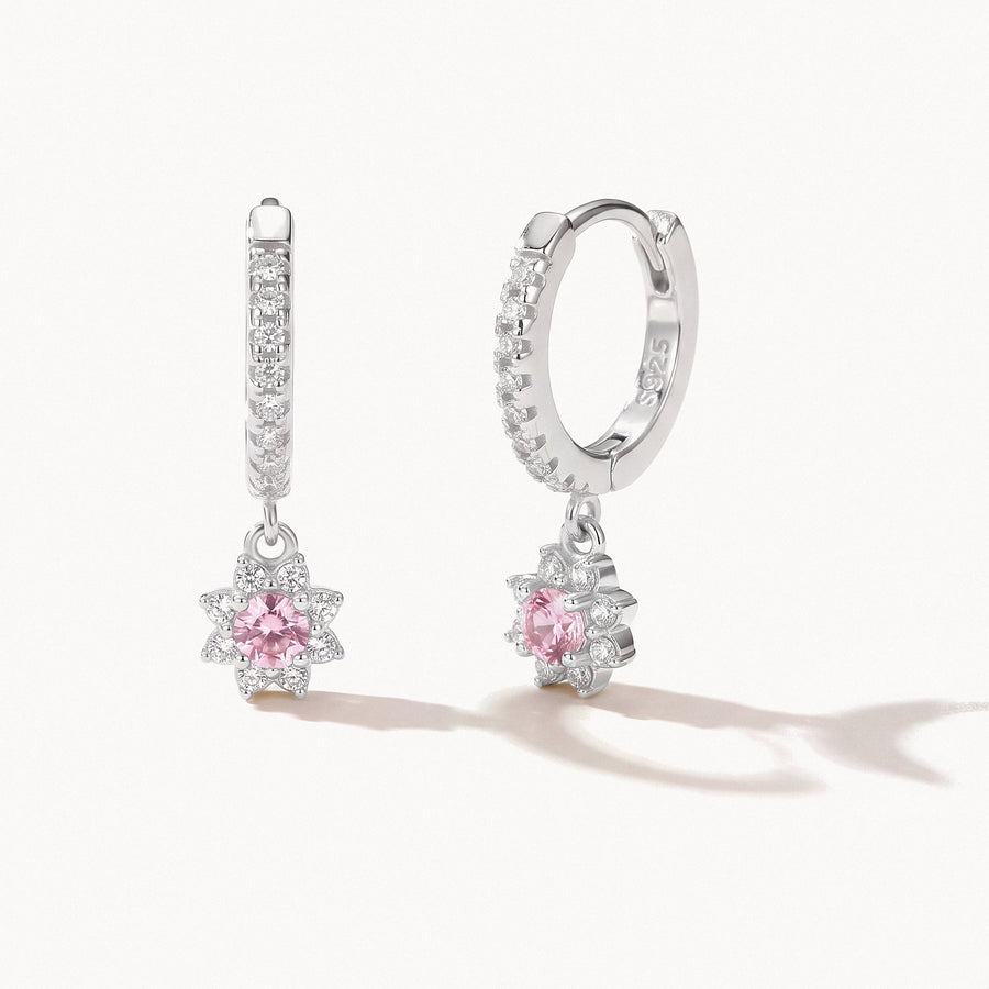 Pink Crystal Charm Hoops