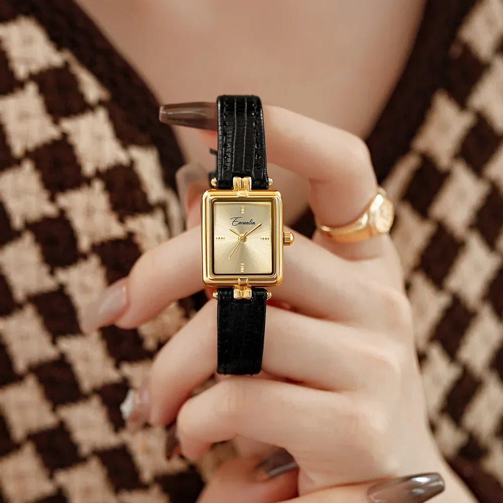 Rectangular Leather-Strap Watch-Watches-Yiyae-Yiyae