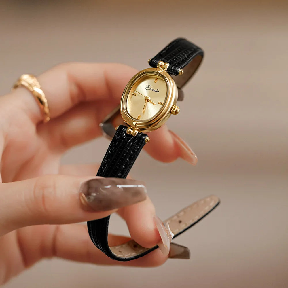 Rectangular Leather-Strap Watch-Watches-Yiyae-Black - Oval-Yiyae