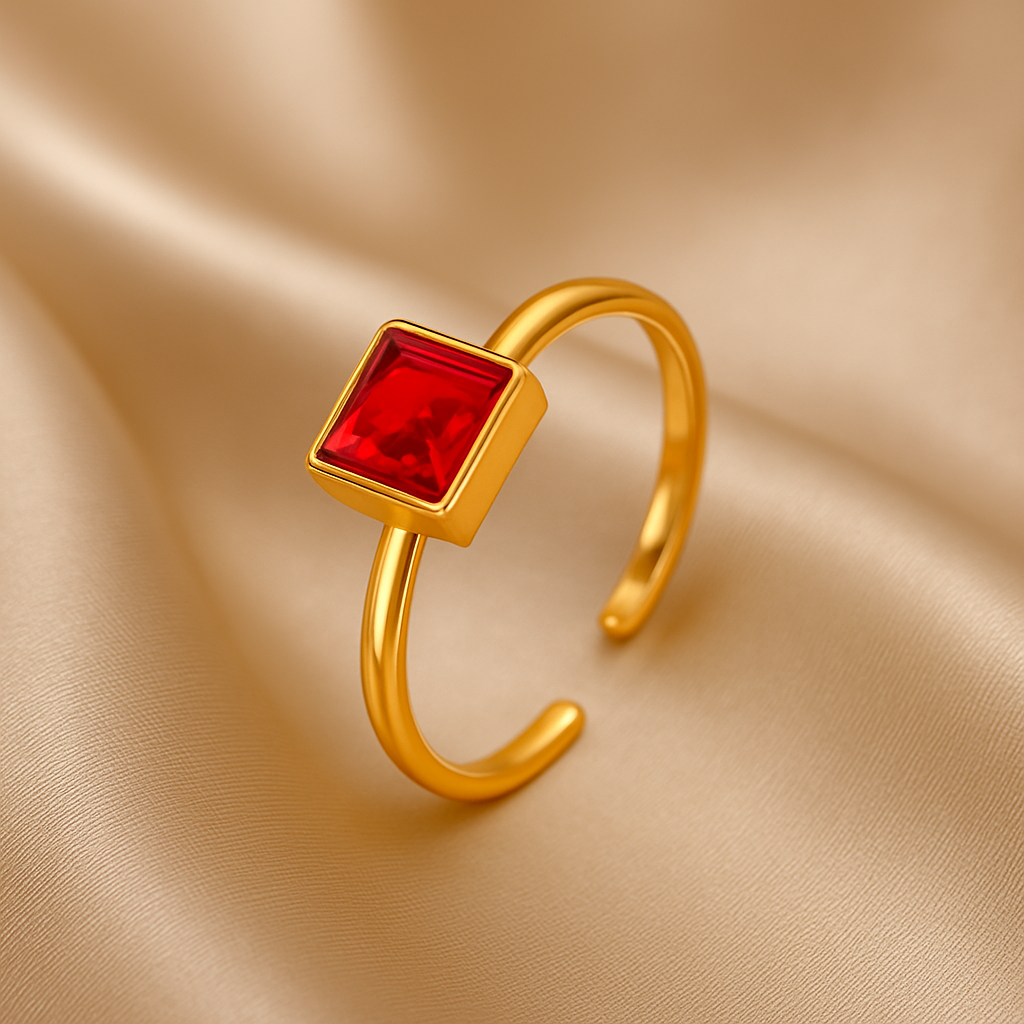 Red Square Stone Ring-Rings-Yiyae-Yiyae