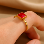 Red Square Stone Ring-Rings-Yiyae-Yiyae