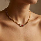 Red Stone Chain Necklace-Necklaces-Yiyae-Yiyae