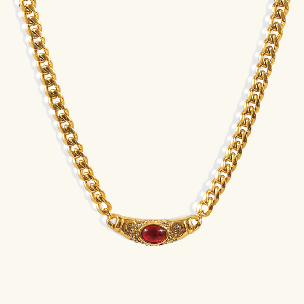 Red Stone Chain Necklace-Necklaces-Yiyae-Yiyae
