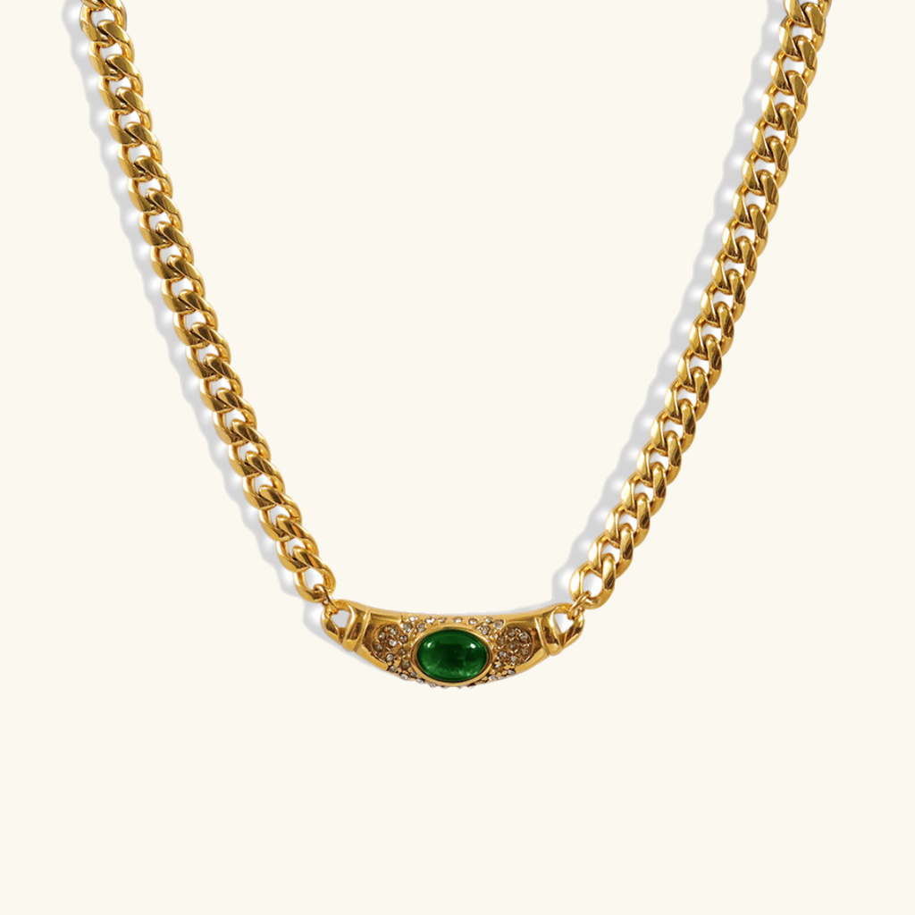 Red Stone Chain Necklace-Necklaces-Yiyae-Emerald-Yiyae