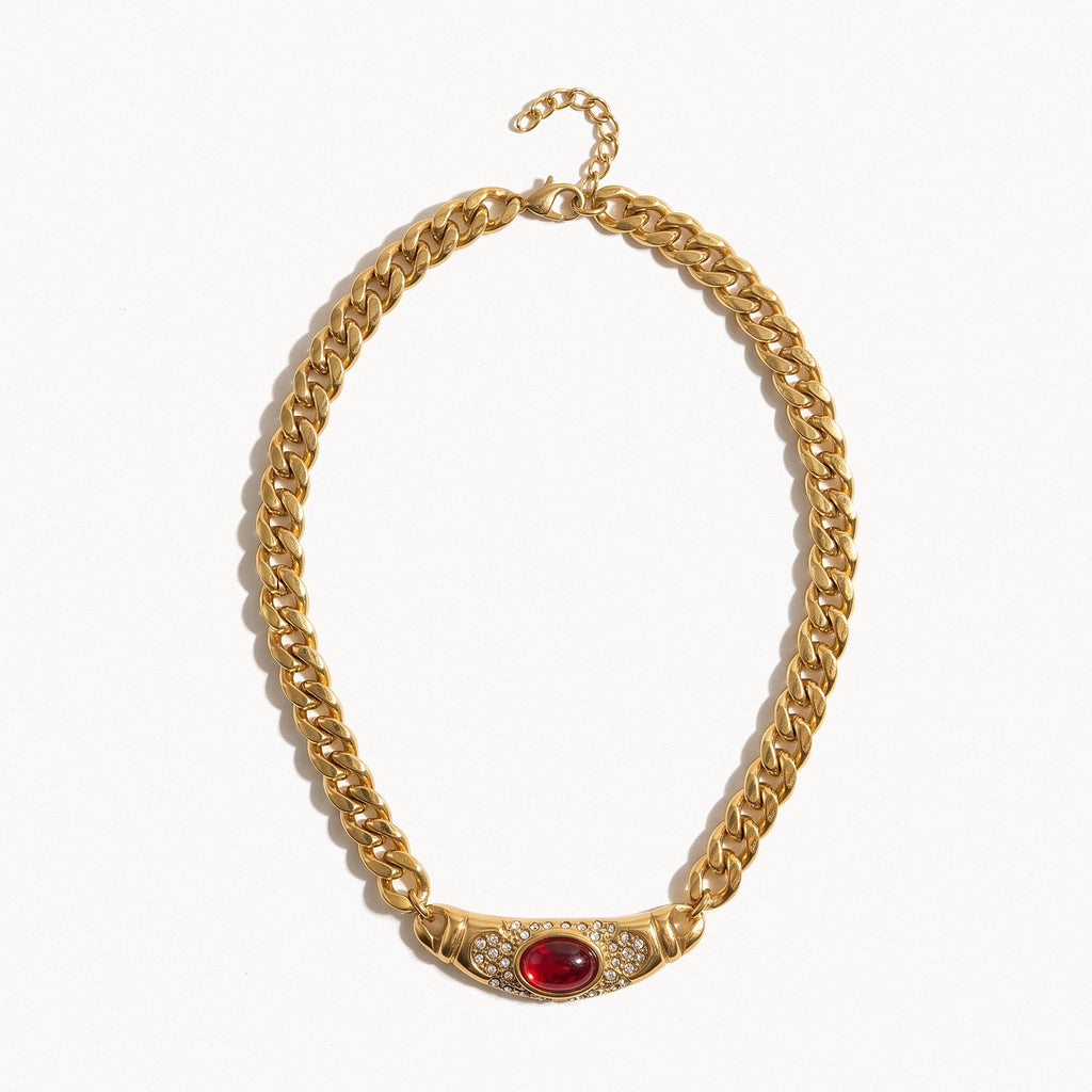 Red Stone Chain Necklace-Necklaces-Yiyae-Ruby-Yiyae