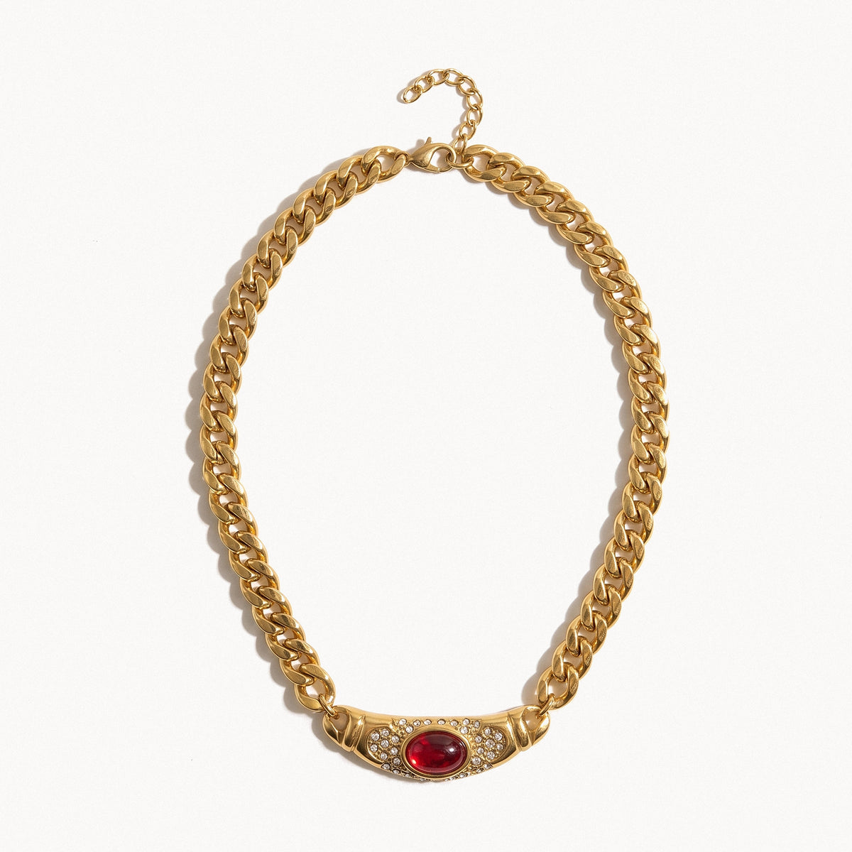 Red Stone Chain Necklace-Necklaces-Yiyae-Ruby-Yiyae