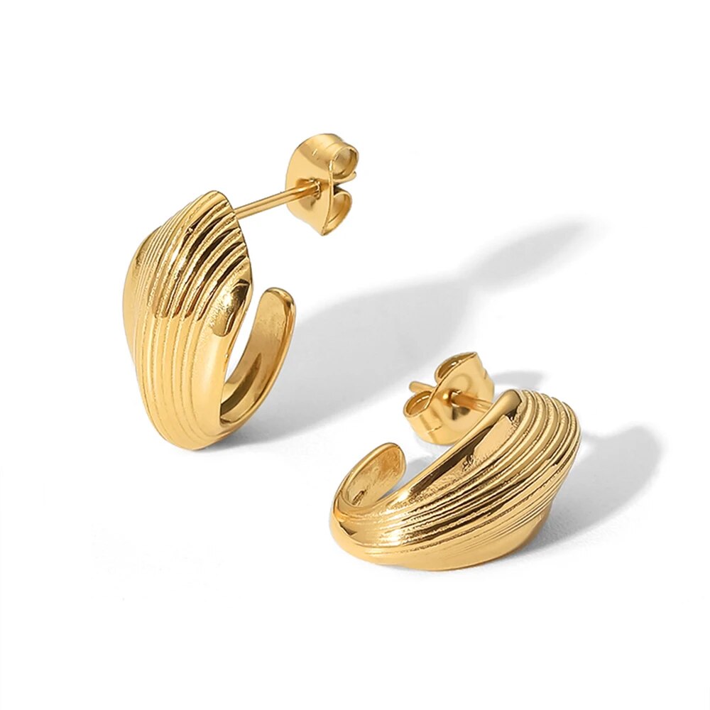 Ribbed Hoop Earrings-Earrings-Yiyae-Yiyae