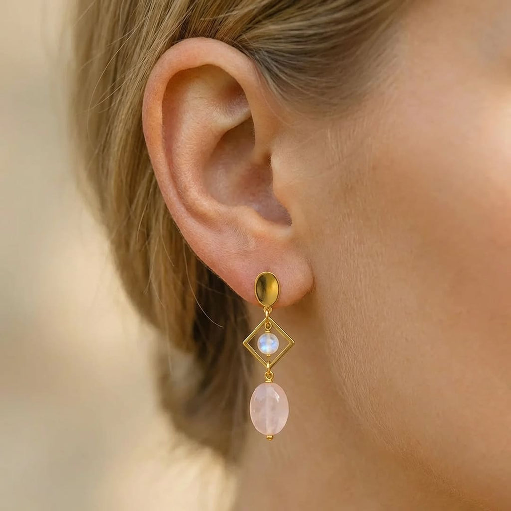 Rose Quartz Drop Earrings-Earrings-Yiyae-Yiyae