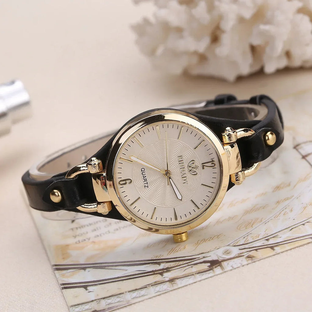 Round Faux Leather Watch-Watches-Yiyae-Yiyae