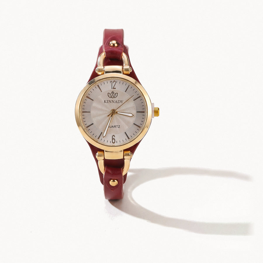 Round Faux Leather Watch