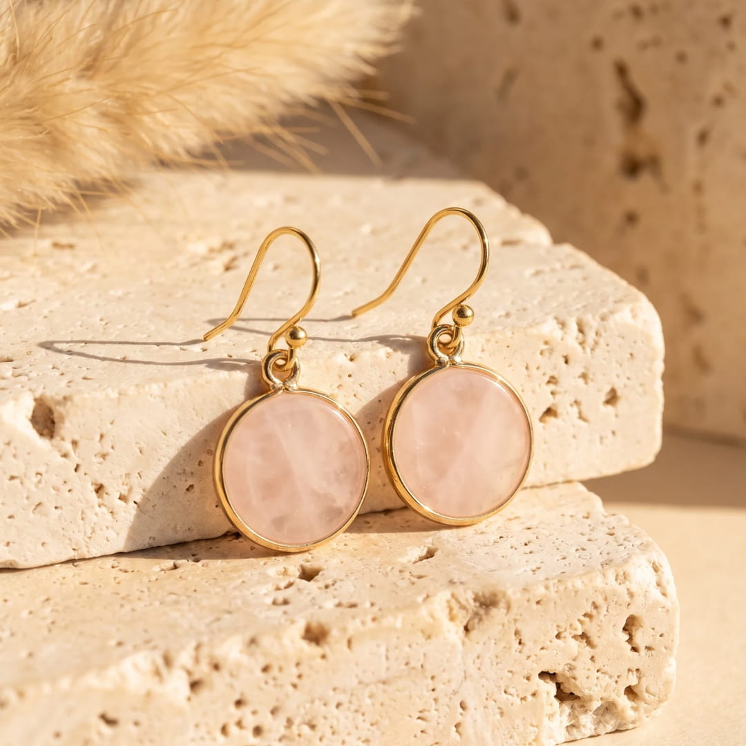 Round Stone Drop Earrings-Earrings-Yiyae-Yiyae