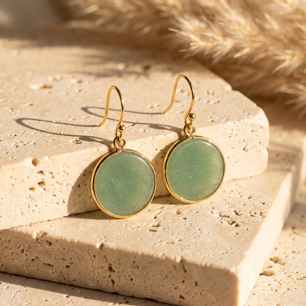 Round Stone Drop Earrings-Earrings-Yiyae-Green Aventurine-Yiyae