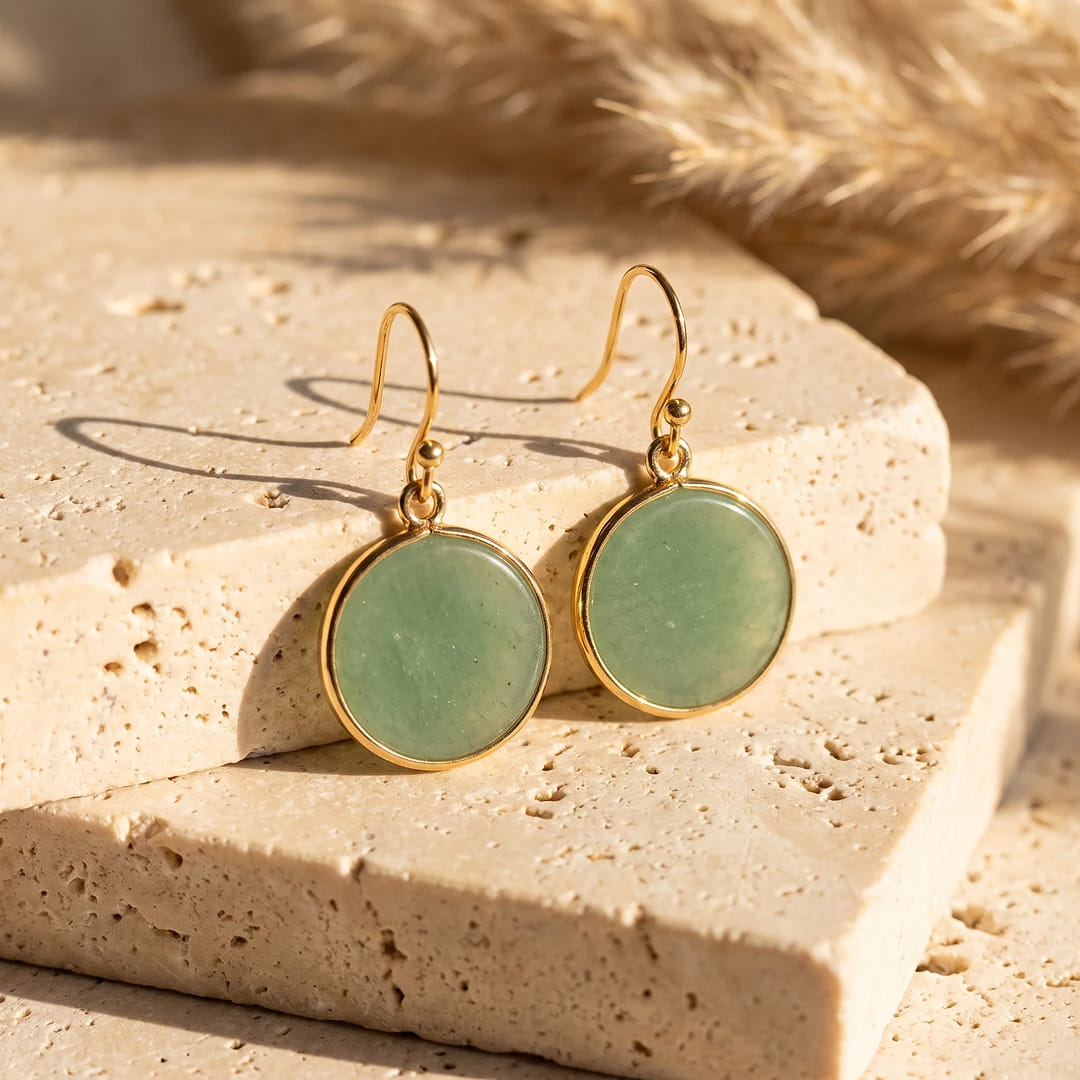 Round Stone Drop Earrings-Earrings-Yiyae-Green Aventurine-Yiyae