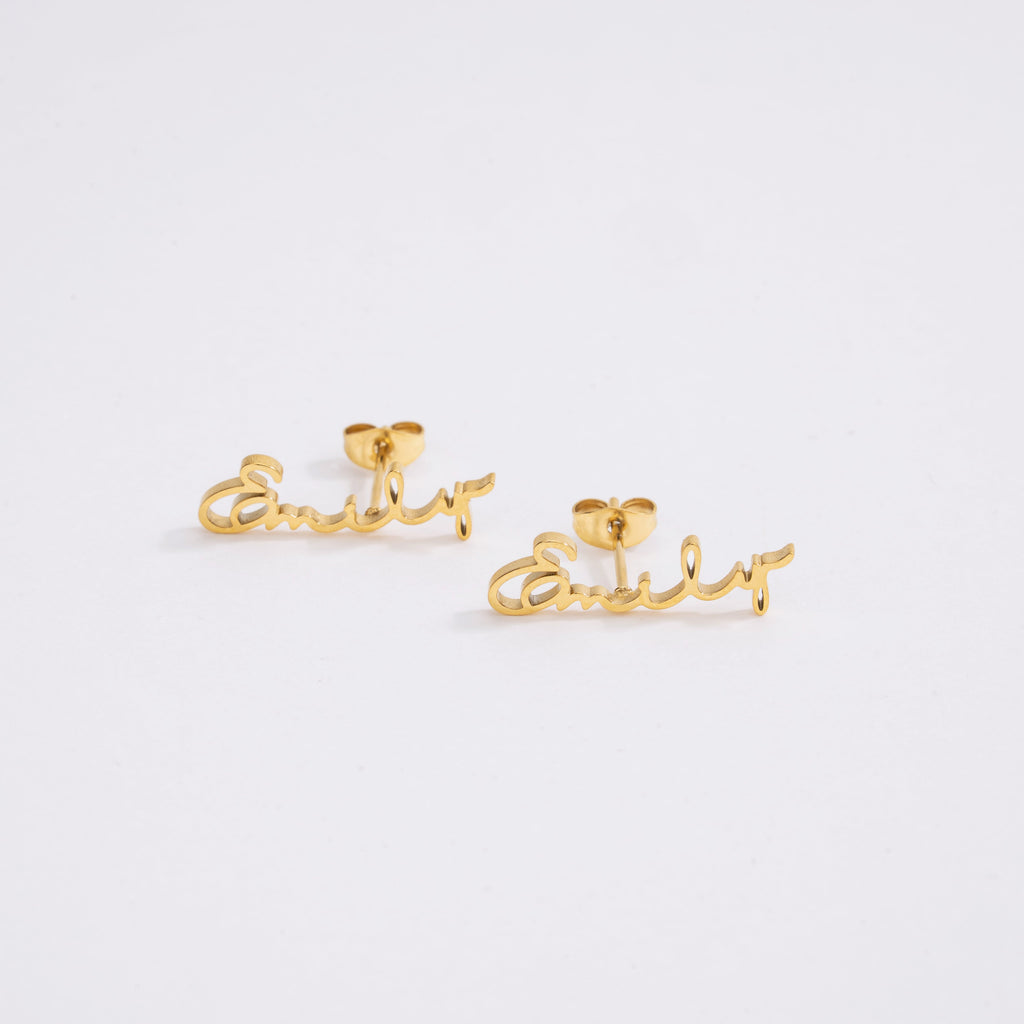 Script Name Stud Earrings-Earrings-Yiyae-Yiyae