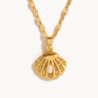 Shell & Pearl Pendant Necklace-Necklaces-Yiyae-Gold-Yiyae