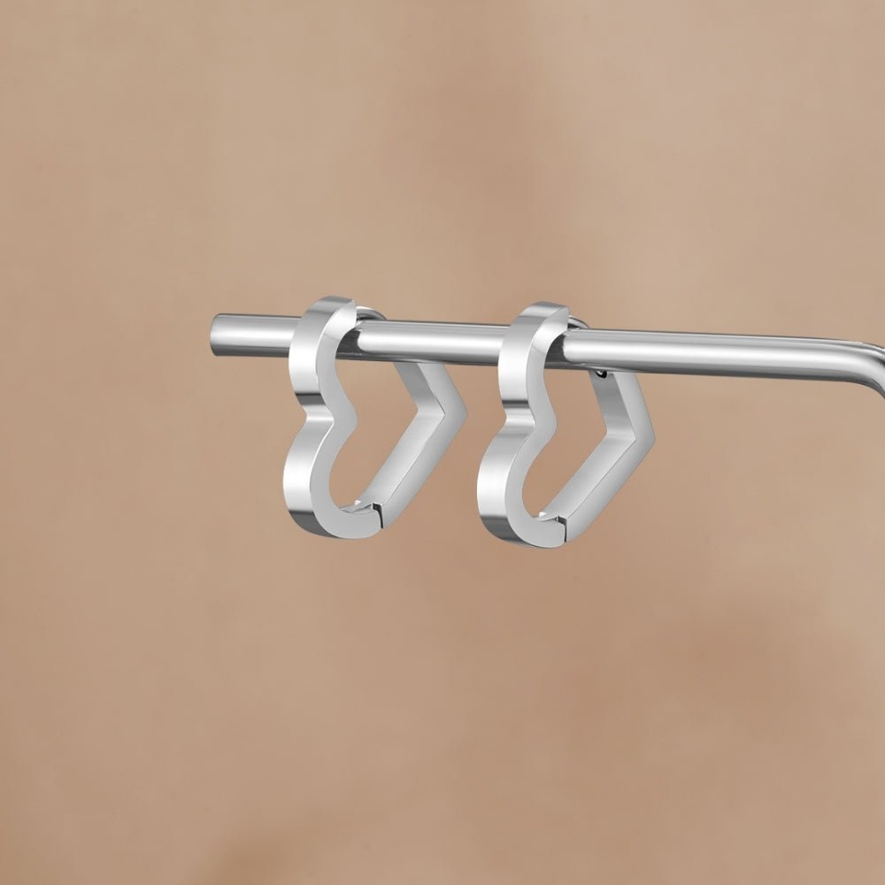 Silver-Tone Heart Earrings-Earrings-Yiyae-Yiyae