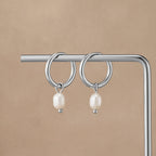Silver-Tone Pearl Hoops-Earrings-Yiyae-Yiyae