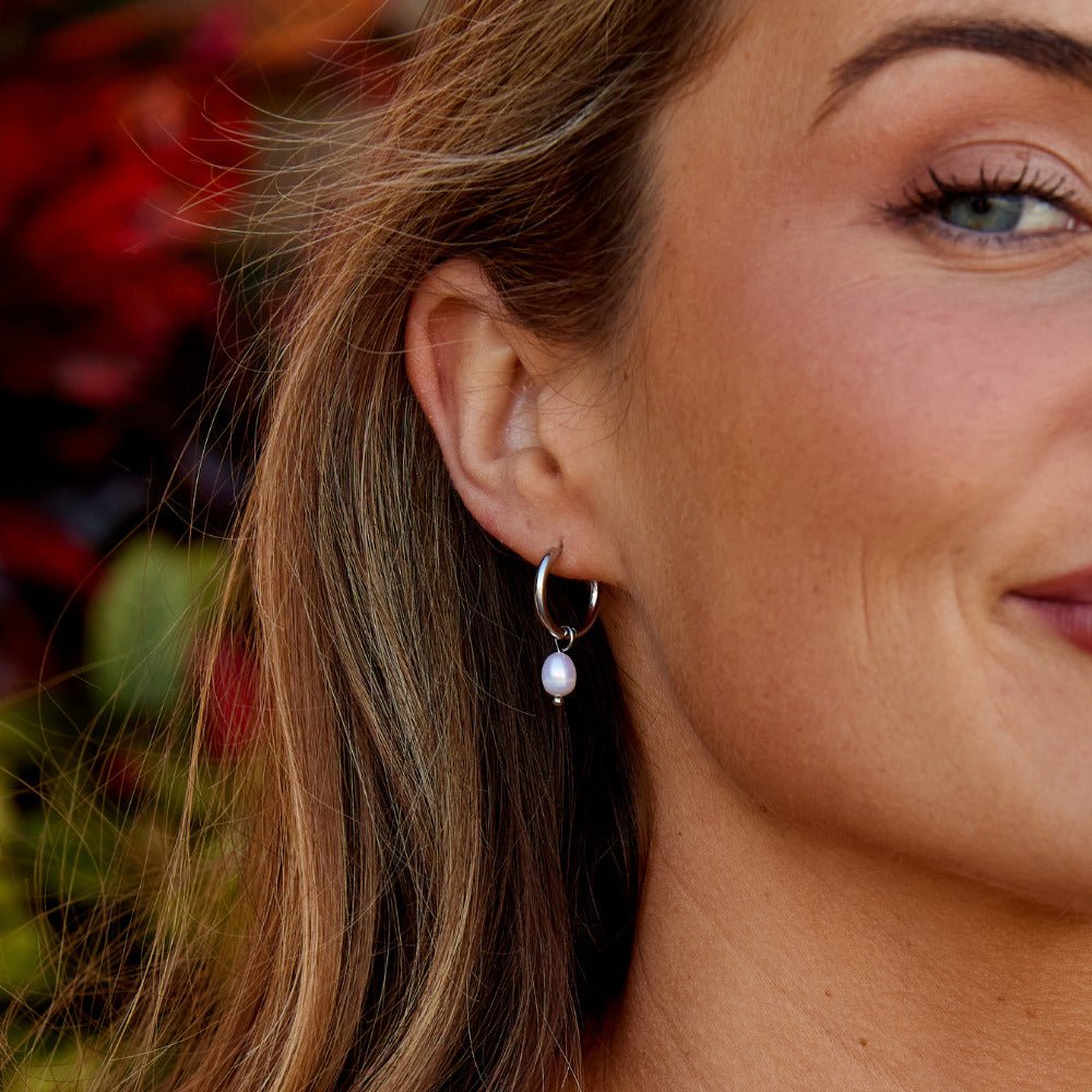 Silver-Tone Pearl Hoops-Earrings-Yiyae-Yiyae