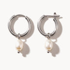 Silver-Tone Pearl Hoops-Earrings-Yiyae-Silver-Yiyae