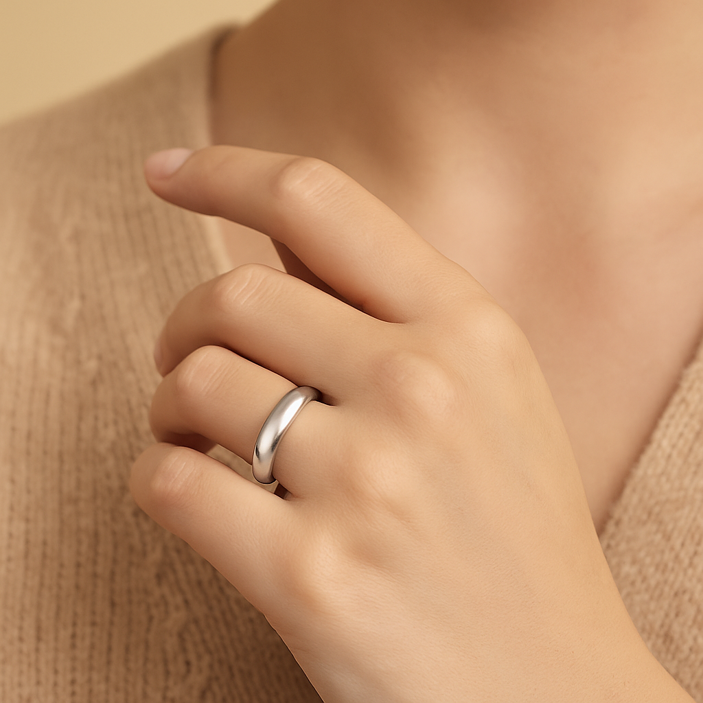 Silver-Tone Polished Band Ring-Rings-Yiyae-Yiyae