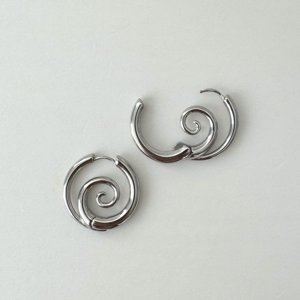 Silver-Tone Spiral Studs-Earrings-Yiyae-Yiyae