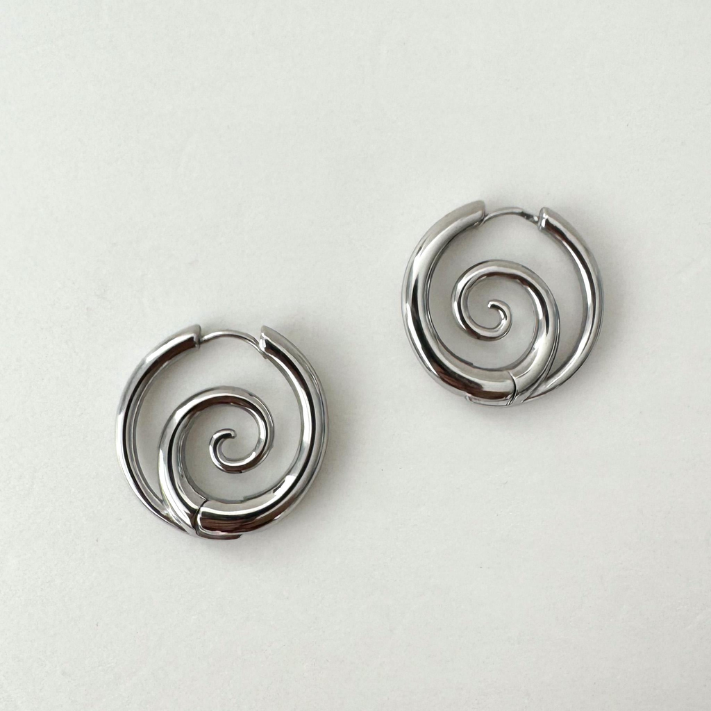 Silver-Tone Spiral Studs-Earrings-Yiyae-Yiyae