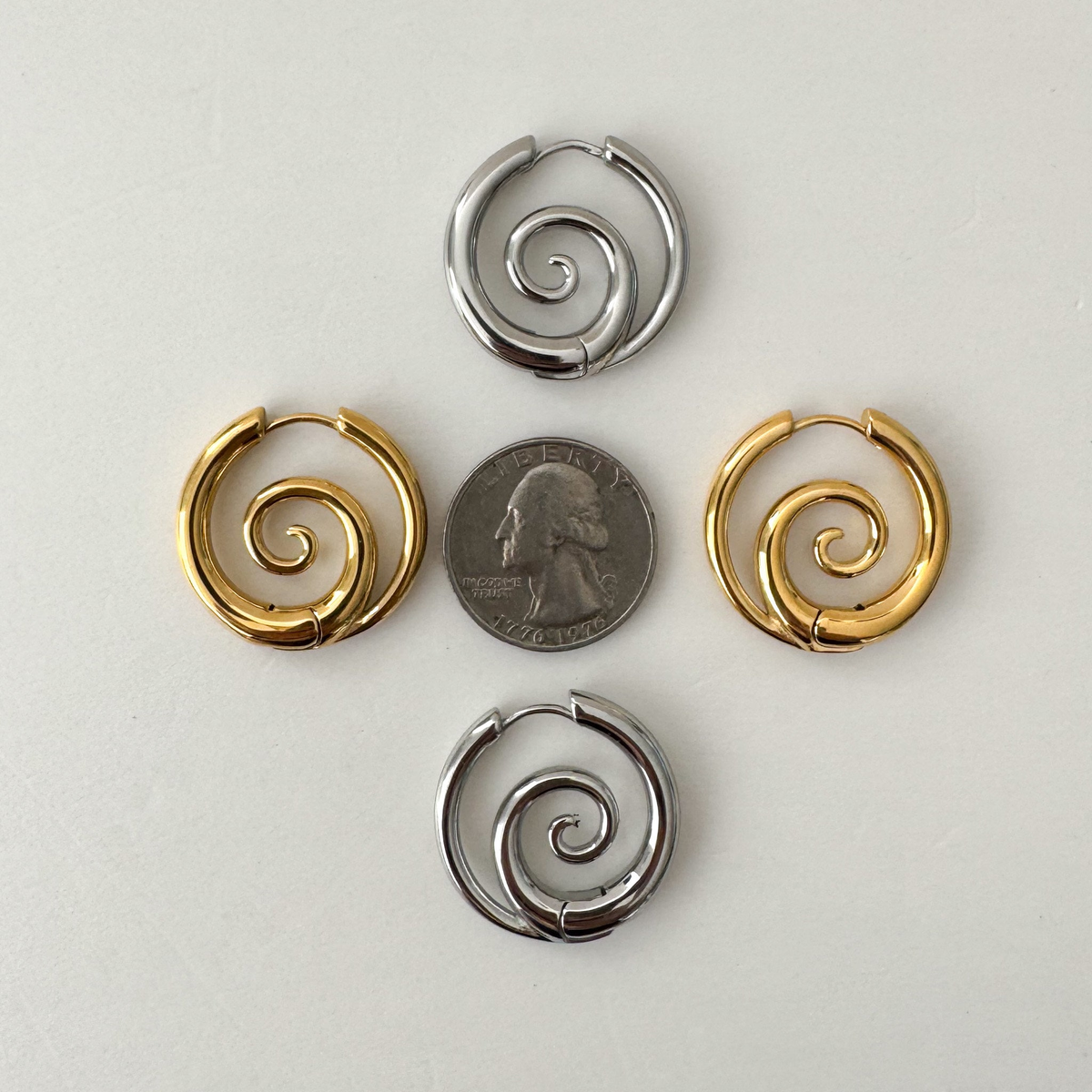 Silver-Tone Spiral Studs-Earrings-Yiyae-Yiyae