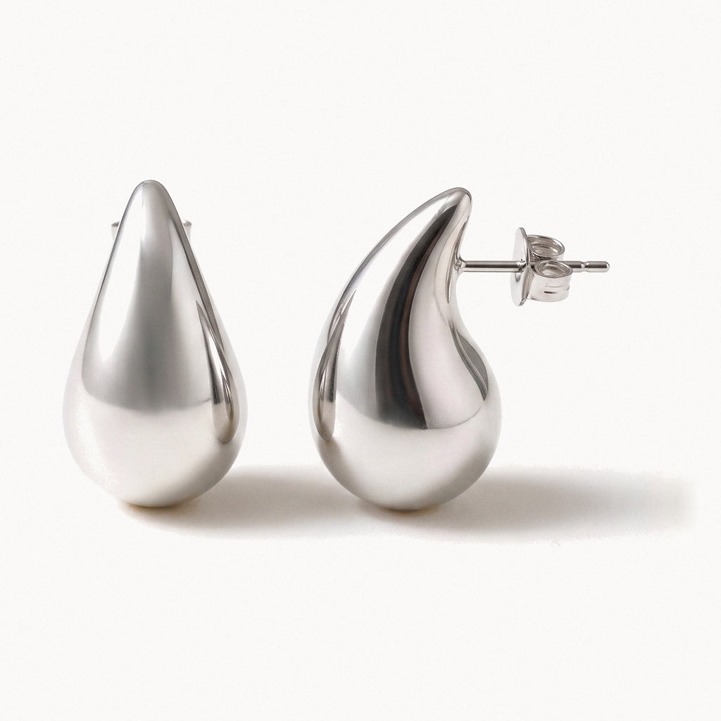 Silver-Tone Teardrop Studs-Earrings-Yiyae-Silver-Yiyae