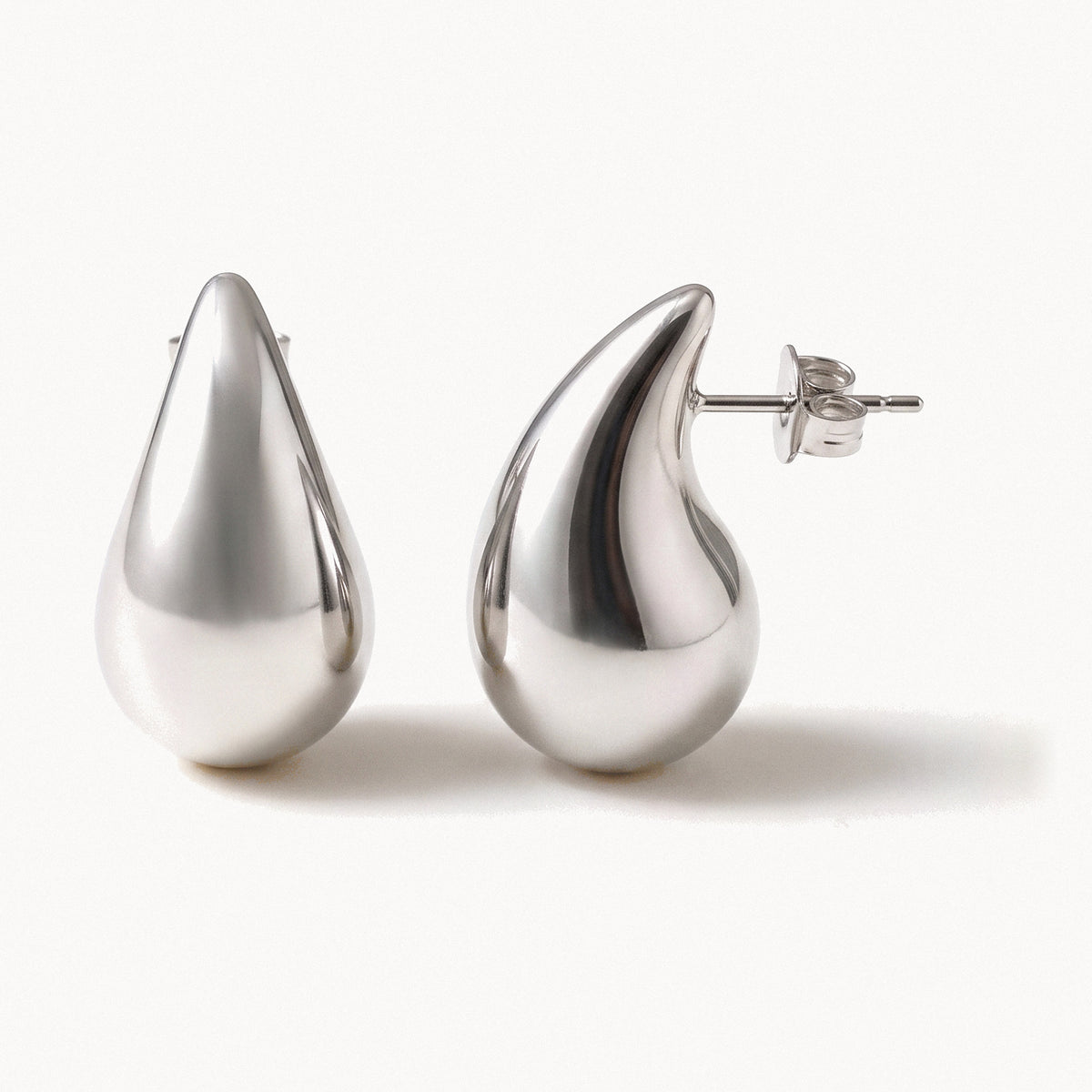 Silver-Tone Teardrop Studs-Earrings-Yiyae-Silver-Yiyae