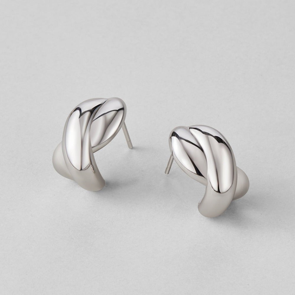 Silver-Tone Twist Hoops-Earrings-Yiyae-Yiyae